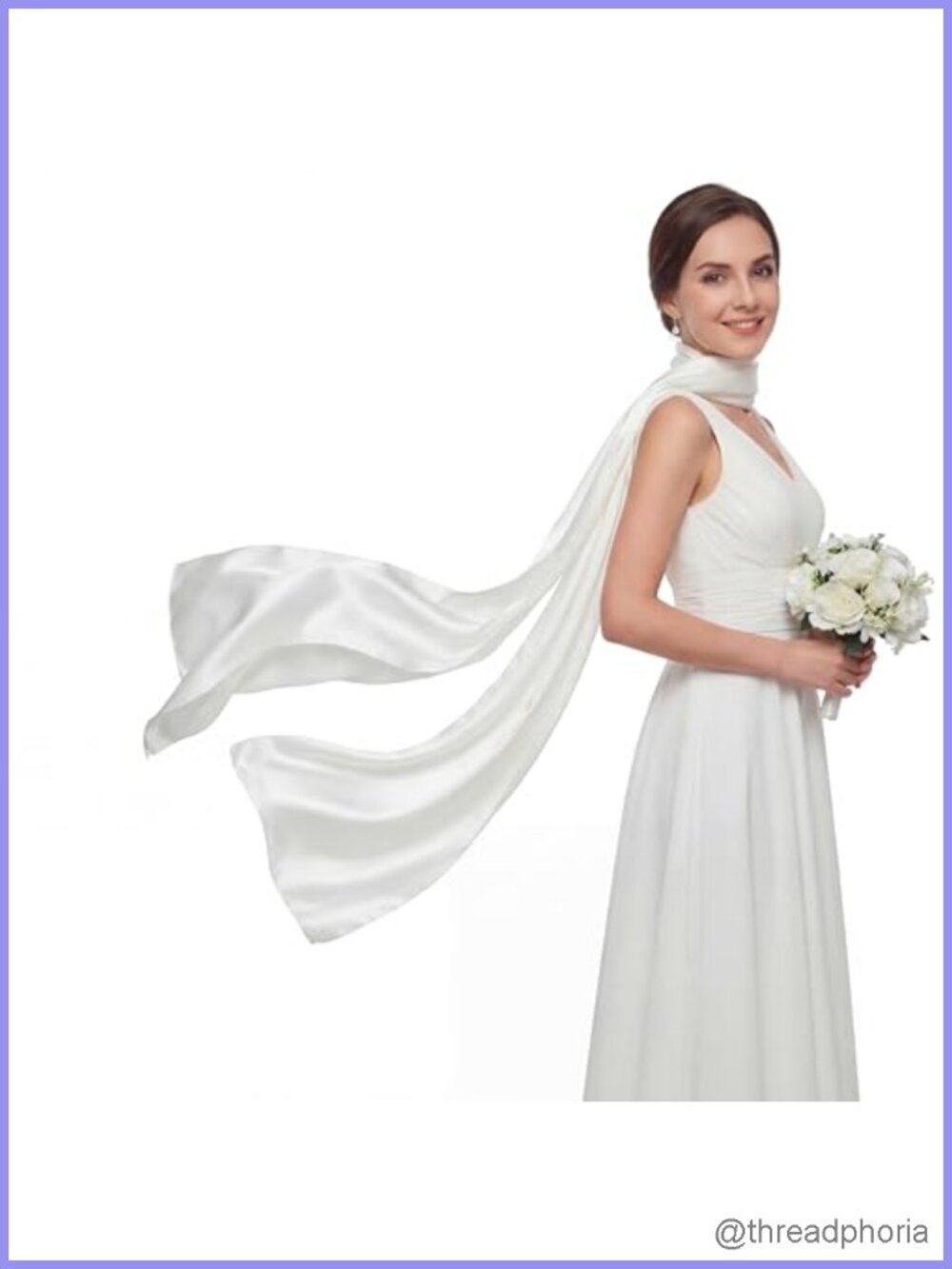 Ivory Satin Bridal Neck Scarf Extra Long 142 Inch Wedding Shawl Veil